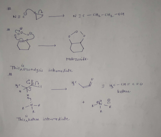 NECICH- CH2-OH Molozonide is Thisnoronolysis intermediate КС ВС 3HICH= C=O ketene + N Thisnketene interme diute