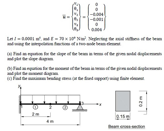 V. V2 -0.001 V. 0.004 Let l 0.0001 m. and E 70 109 Nm: Neglecting the axial stiffness of the beam and using the interctions o