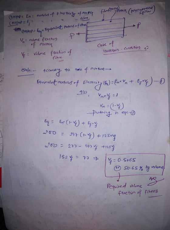 fibre (kering) fibre. 7 Matait (polycrysteline) (277jup = Em - modulus of Elasticity of marrin (125) = -P (2συλυγP> V = volum
