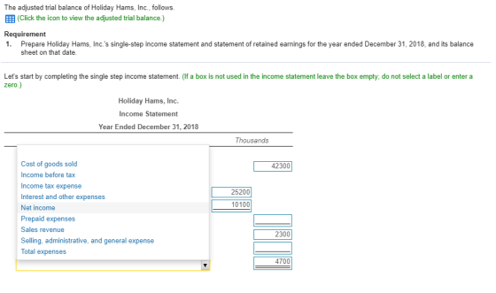 The adjusted trial balance of Holiday Hams, Inc., follows. E: (Click the icon to view the adjusted trial balance.) Requiremen