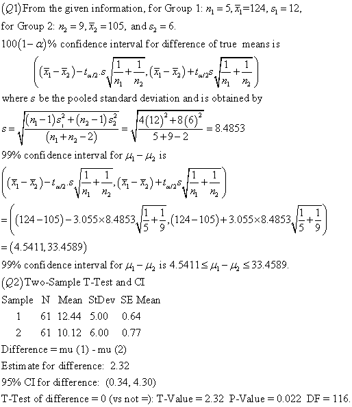 1 1 + S= 1 + Van (7-7)+ins, (21) From the given information, for Group 1: = 5,27=124, 5 = 12, for Group 2: 7 = 9,73 = 105, an