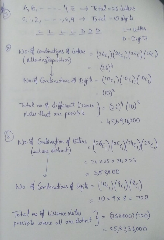 A, B, --- Yz Total - 26 letters 0, 1, 2, - - -,8,9 Total - 10 digits LDDD Lletten D-Digits No. of Combinations of letters (al
