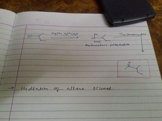 Hy soy H₂S04, H₂O OH Tantomerization enal Marleovnikons intermediate Hydration of alkene occurred