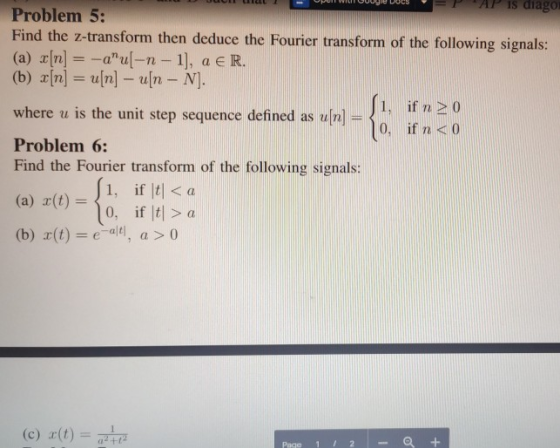 UUUU - Opel Wouyla vues EPAPIs aragon Problem 5: Find the z-transform then deduce the Fourier transform of the following sign