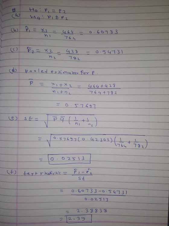 Hop, = P2 HQ Pit P2 - 464 - 0.60733 764 P = x2 - 428 - na 782 - 0.5u731 pooled eshimutor for P. P = xi+xz - nitn2 464+428 764