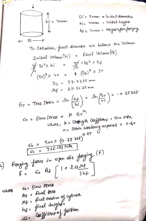 bi - Yorun Di z omen initial diarneter bir corrien initial height hf Born a Height after forging + Di — To calculate, final d