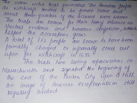 The Salem witch rial Jasanated The Americah people itchcralt tended be female crime andl about three- quarterso the accused w
