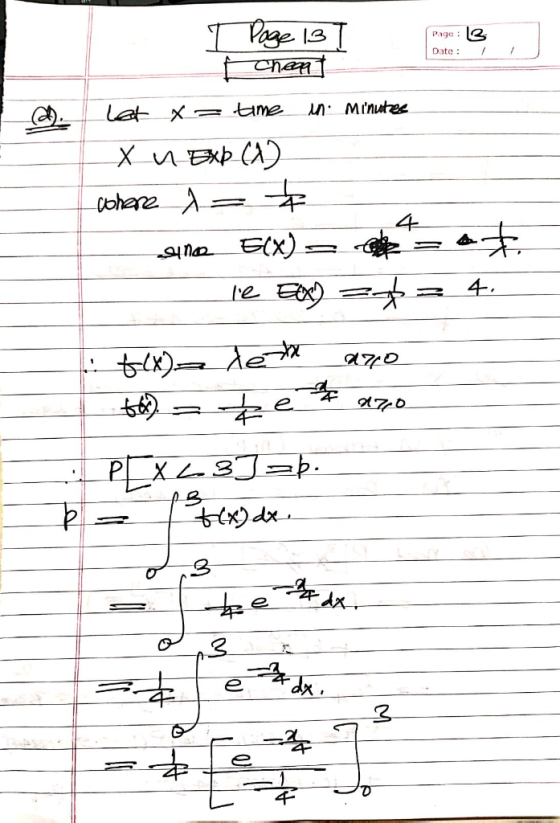 Page : Date : 3 1 @ T Page 137 cheap Let X = time in: Minutes Xe Đạp (A) there - suho E(X) = e = a. le Ex) = = 4, f(x) det ar