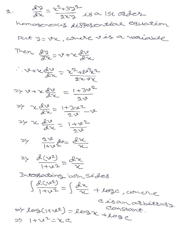 q. 42 = 22+372 da gxy is a lst order homogeneous differential equation. put y=vx,conere vis a variable Then en av tre che le