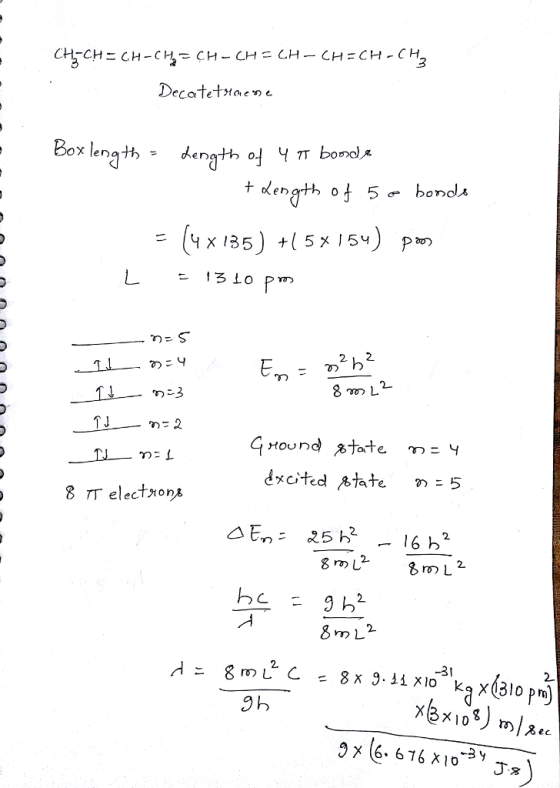 CH CH = CH-C; CH-CH=CH-CH=CH-CH3 Decatetiocne e r dength of 5๙ bond 21 2 ーク の ro 8 mL- -31 2
