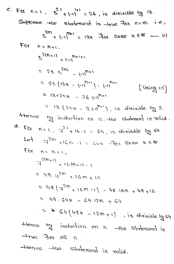 2.1 C. For = 26, is divisible by 13. stotemend is drue or Suppese -be k EN 2m t (-1) n m , 2(m m++ 2m (-m4 m+1 25 (13K- (-1)^