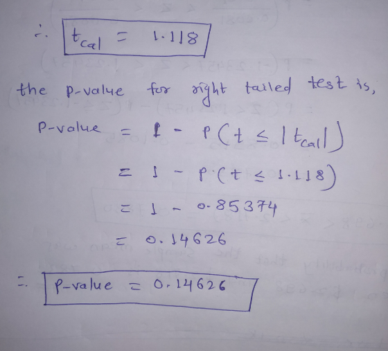 -118 Ca the p-vale oit teile test is, -value- Ca( o- 85371 p-value 1462