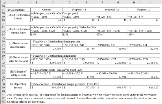 A B C D E F G H I Proposal - 2 Proposal-3 17 (a) Calcualtions (i) Unit Contribution Margin Current Proposal - 1 =(Sales per p