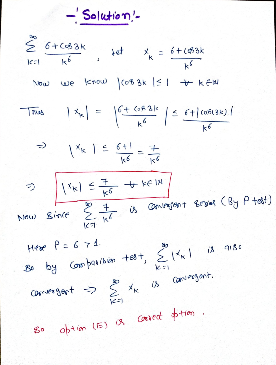 Solution - E 6+Cosak det x K = 6+ Co$3k K=1 k6 ko Now know | (0$ 3k 13 t kell Thus 1 * = 16+ (of 2K | = 6+/cofcak) ko =) 1 *k