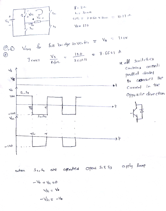 11:31 COL 211 60 % ore Vs = 120 Vg 110V for feill bridge in Verter = W@ Vime = 8.66 21 A © Irma ei ole 120 3fi11:3) Irms + *