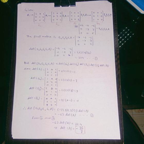 I o O O o o O E. 3 6 63 dat (A) 2 63 det (A)= 324 .