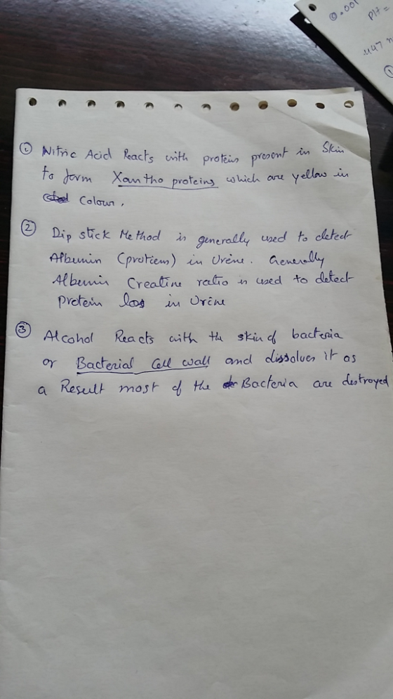 0.001 Plz= 447 m ③ present in Skin the proteis (2 Nitric Acid Reacts with proteis prese to form Xantho proteins which are yel