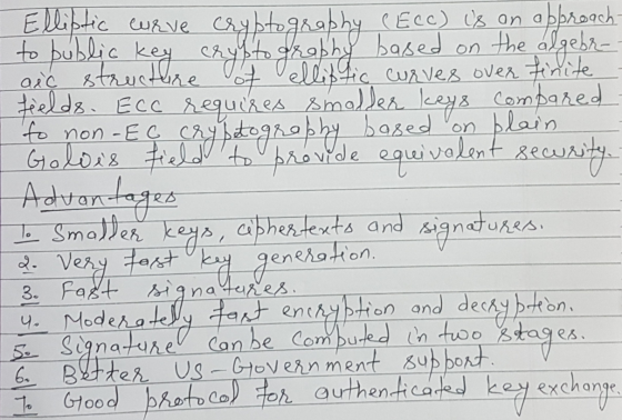 Elliptic curve cryptography (Ecc) is an approach- to public key cryptography based on the algebr- aic structure of elliptic c