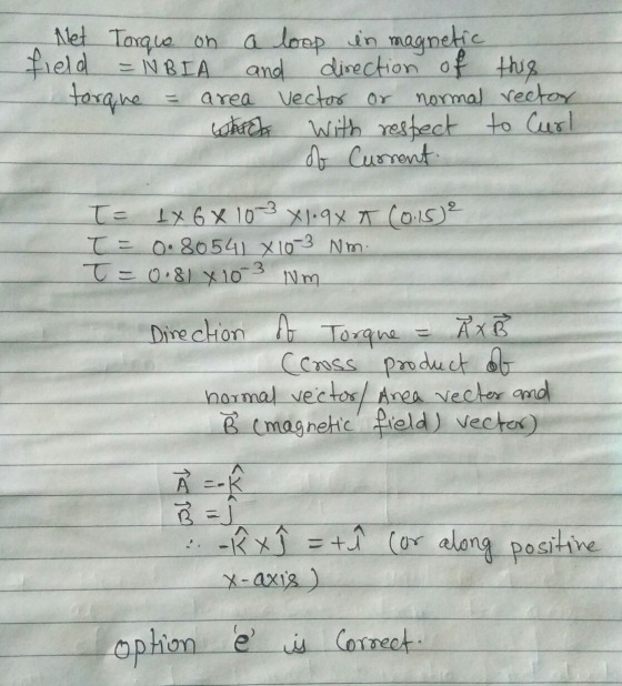 Met Torque on a loop in magnetic field =NBIA and direction of this torque area vector or normal rector colcha With respect to