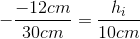 -\frac{-12cm}{30cm}=\frac{h_{i}}{10cm}