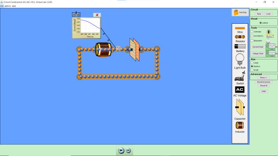 1600 Circuit Construction Kit (AC+DC), Virtual Lab (3.20) - File Options Help Circuit Grab Bag + Load Х Save Visual Current (