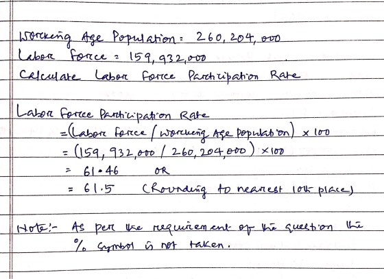 berekeng Age Population : 260, 204, 000 labor force 159, 932,000 Calculate labor force Participation Rate 2 Labor force Parti