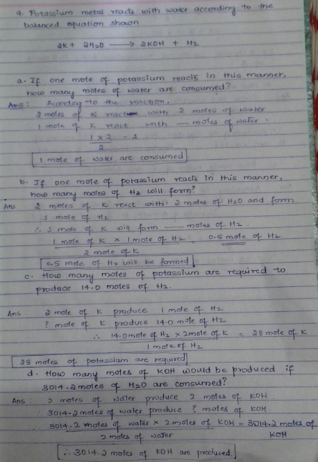 g Potasstum metal scats with seokr accendirna to the balanced equation shoon a. Tf one mote of potassium reacis to this eonne