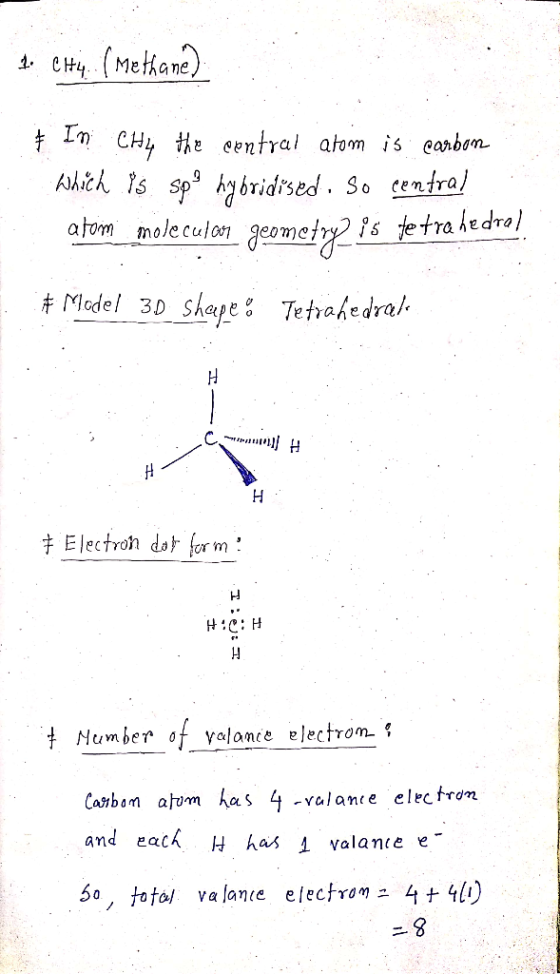 CHMehane) Im CHy e eentral atom is earbon Ahich ts sp bidrs ed. So central afom moleculon geometry is tetra hedre Mode! 3D Sh