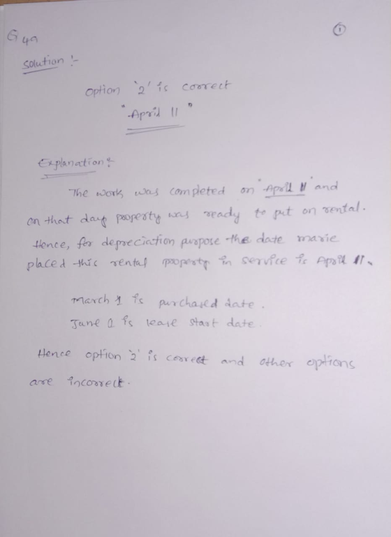 Gya solution : option 2 is correct Explanation & The work was completed on April and On that day pooperty was ready to put on