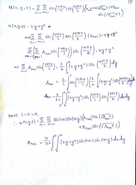 Allxy,t) = sin(TX) sin(many) cos (fmt)+Bom sin (samo)) u(1,9,0) = xy + y2 op z 3 sin () si (TY) (Am D-xygge U DE => , Aponsod