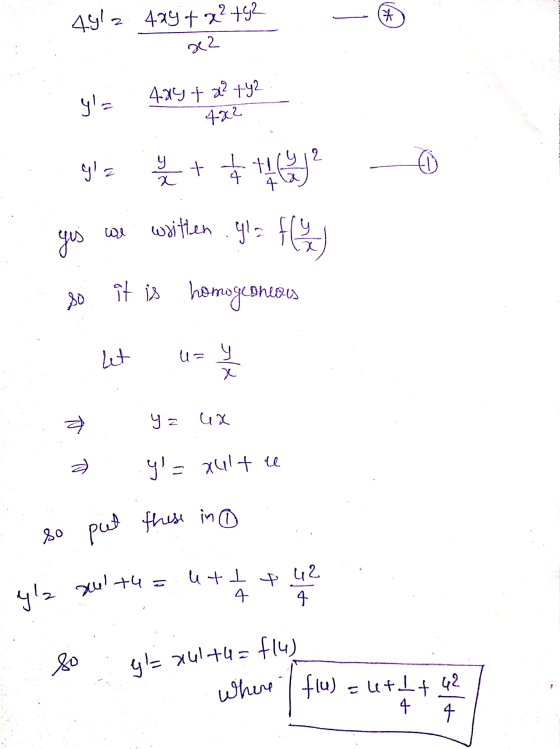 4412 4ay+ x² +42 * x2 ya 404 + x² +42 482 ylz 9 x 4 + $ 315t rm yes so written .gl f/2) it is homogeshea cheals Let u= y X 2
