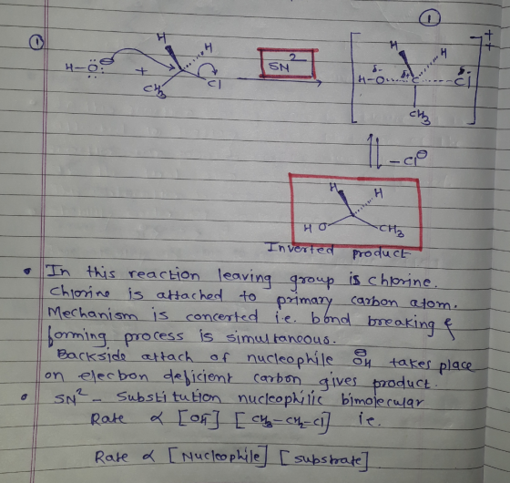 SN 1 -C HO THO CH₂ Inverted product In this reaction leaving group is chlorine. chorine is attached to primary carbon atom Me
