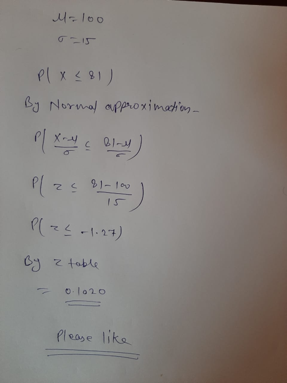 Maloo T-15 PlX281) By Normal approximation Pl Xy C Blay) Plzs 81-100 Plz4+1.27) By 2 table o. 1020 Please like