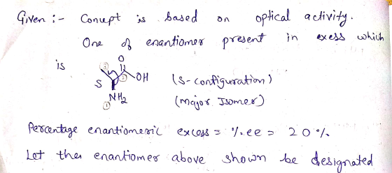activity. Given :- Concept is based optical One of enantiomes present in exess which o is Som (s-configuration) S ONH2 (major