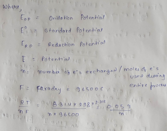 where, Alle top & Oxidation Potential [ Standard Potential ERP & Reduction Potential 30 = Potential de ne number ez e-s excha