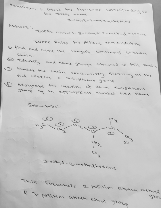 restion i - Dread the Sttucture corresponding to the Iupne name 3-ethyl-2-methylhexane Answer IUPAC name -3-ethyl-2-methyl h