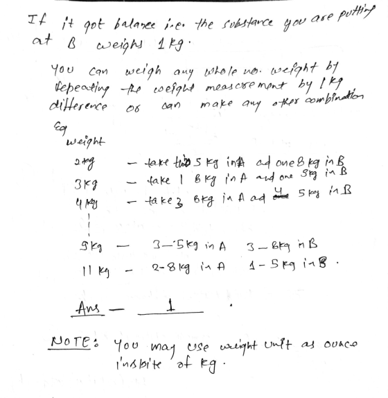 at B You It it got balance ince the substance you are puting weighs 1 kg: Can weigh any whole no. weight by repeating the wei