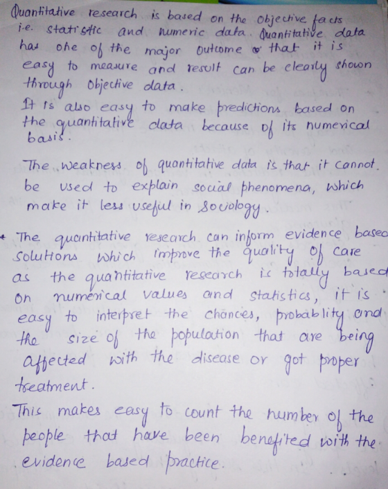 Quanttative research is based on the objechive fa cs i.e. statr sttc and humeric data dantitaive data has ohe ob the eas to m