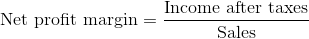 Net profit margin = Income after taxes Sales