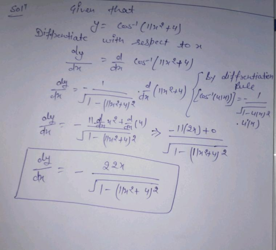Solt ol dy (by diffrentiation Rule given that Y = Cost (119+4) Diffentiate with respect to a dy Cos(117244) dae Io (18+4) (c