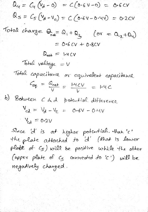otal char+ or d+ 2 Tofal capacitante OY· equivalen copacitake adlana cod ghar pe the (upper plate of Cs Cmead so C) be