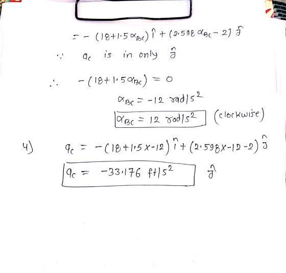 :- (18+1.5%) + (2.59€ dec-21 in only ac is = -(18+1.50136) a Be=-12 rad/52 ABC = 12 rod/s² (clockwise) 4 ) a = -(18+115 8-12