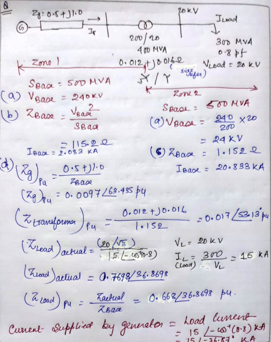 20 kV k Zone I R Zone 2 20 - 115.22 2 Base = 2.083 KA Zg: 0.8+51.0 Iload 20020 300 MVA 400 MVA 0.8 pf 0.012, toolbe Noad = 20