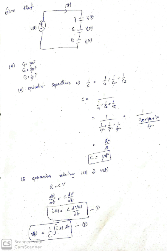 Given that GEVO (A) G= RMF - G = 34F (3= Gut .(a): equivalente capacitance => <= áreitas . Liet (c = 14 itt & rets 6 expressi