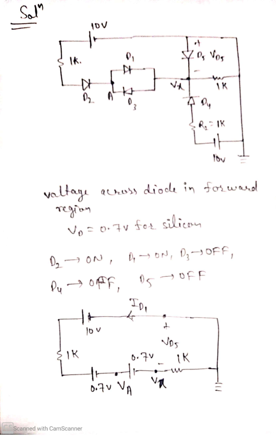 Salm 10V 1. Og Vos 0 , 7 It IK Re-IK lov valtage across diode in forward region Vo = 0.70 for silicon D2 ON 0, ON, D3 OFF, Du