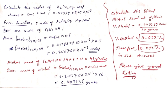 Calculate the moles of kz (% Of weed Moles= cone & vol = 0.04988x8.05X163 from Reaction, a moles of kalf of required for me m