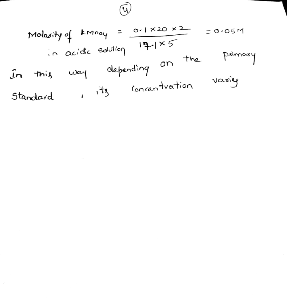 20 x 2 O -O.05M Molasity of kMnoy n acidic sdution primary the on depending in this way vaniy Concen tration Standard 1