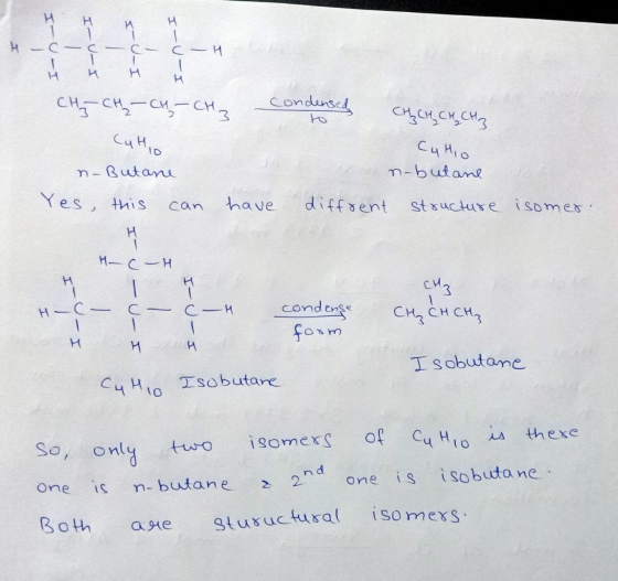 I-U- I-U- CSC C-H - I CH I CH ₂ -CH CH 3 Cu Hio Condensed CH₂ CH CH CH 3 Cu Hio n-butane have diffrent structure n-Butane Yes
