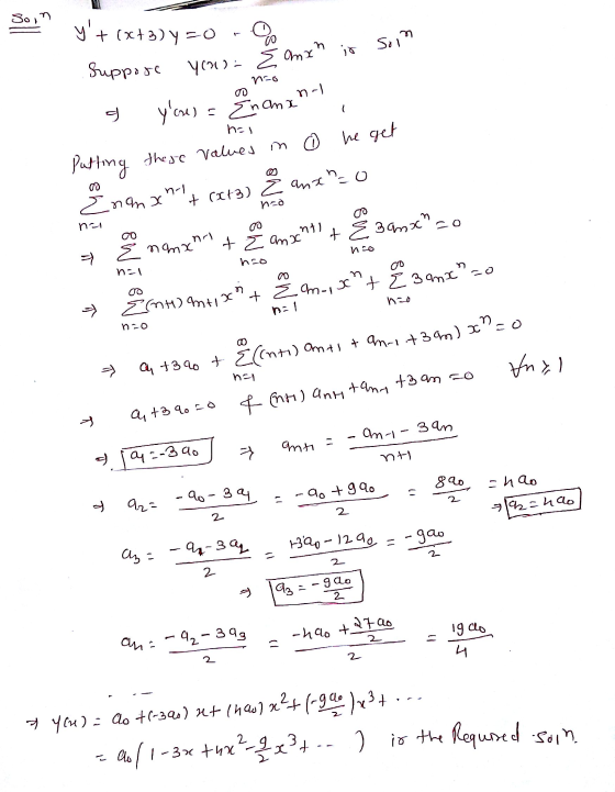 Soin som E anah is y + (x+3)y0 - Suppose you g yous - Enana - na - no nal Putting these values in a he get nam xd4 cara) Ž