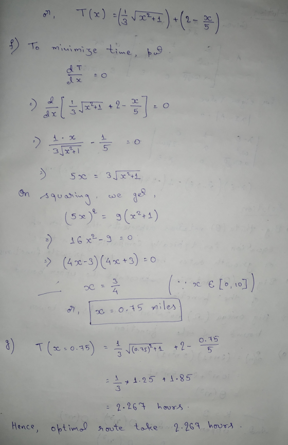 + Ос 5 cho To minimize time, but IT Ix d 4 2 - 1 1. x .35x²ī ajeni = ) 500 On 1 35x²+1 squaring we gel (5 se je = g(x+1) 16x²